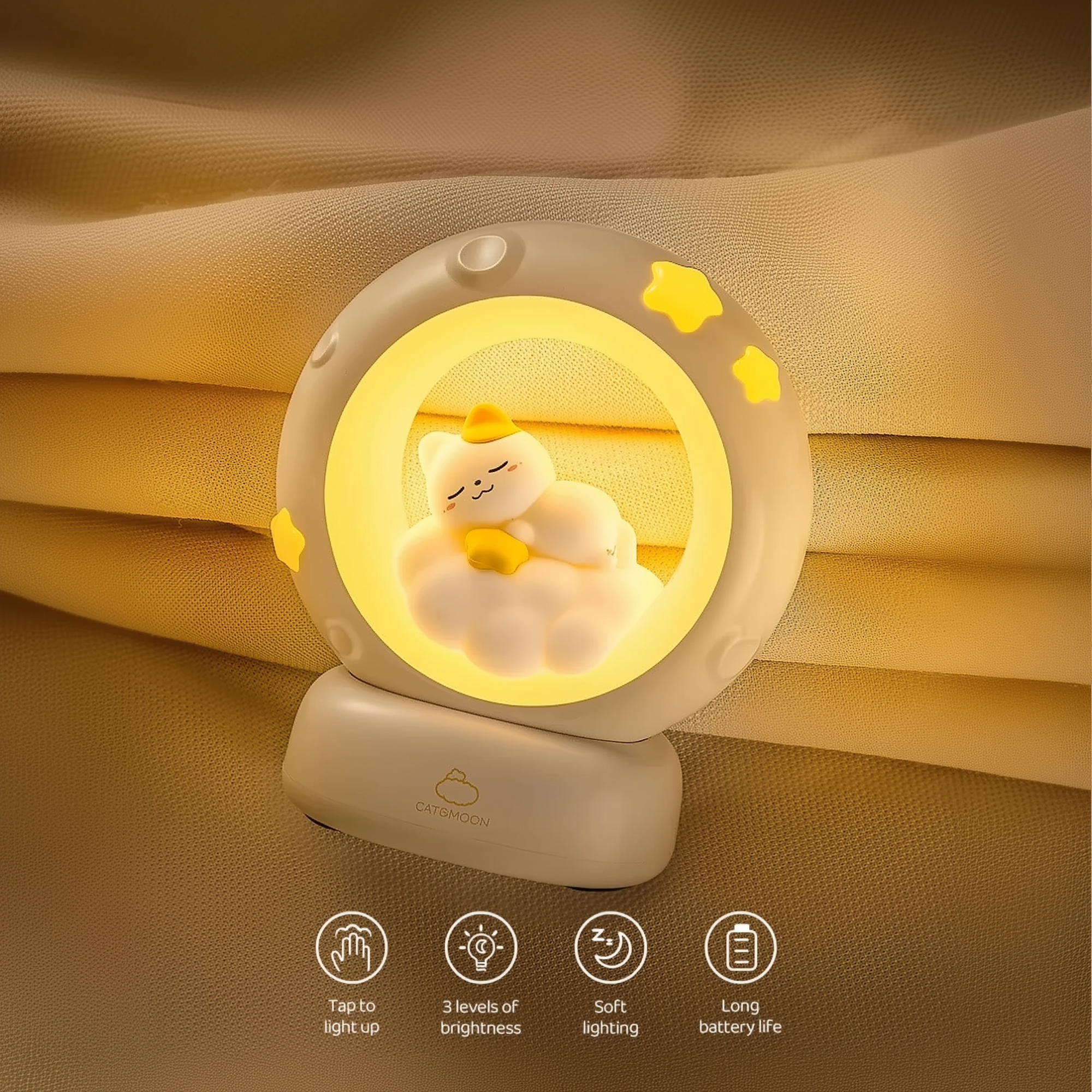 Lunar Glow Kitten · Dozzi · Rechargeable & Touch-Activated Bedside Lamp