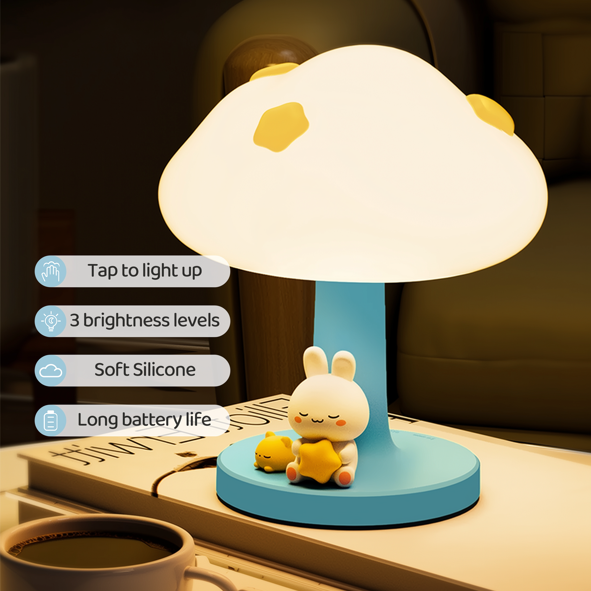 Cozy Cloud Bunny · Dozzi · Rechargeable & Touch-Activated Bedside Lamp