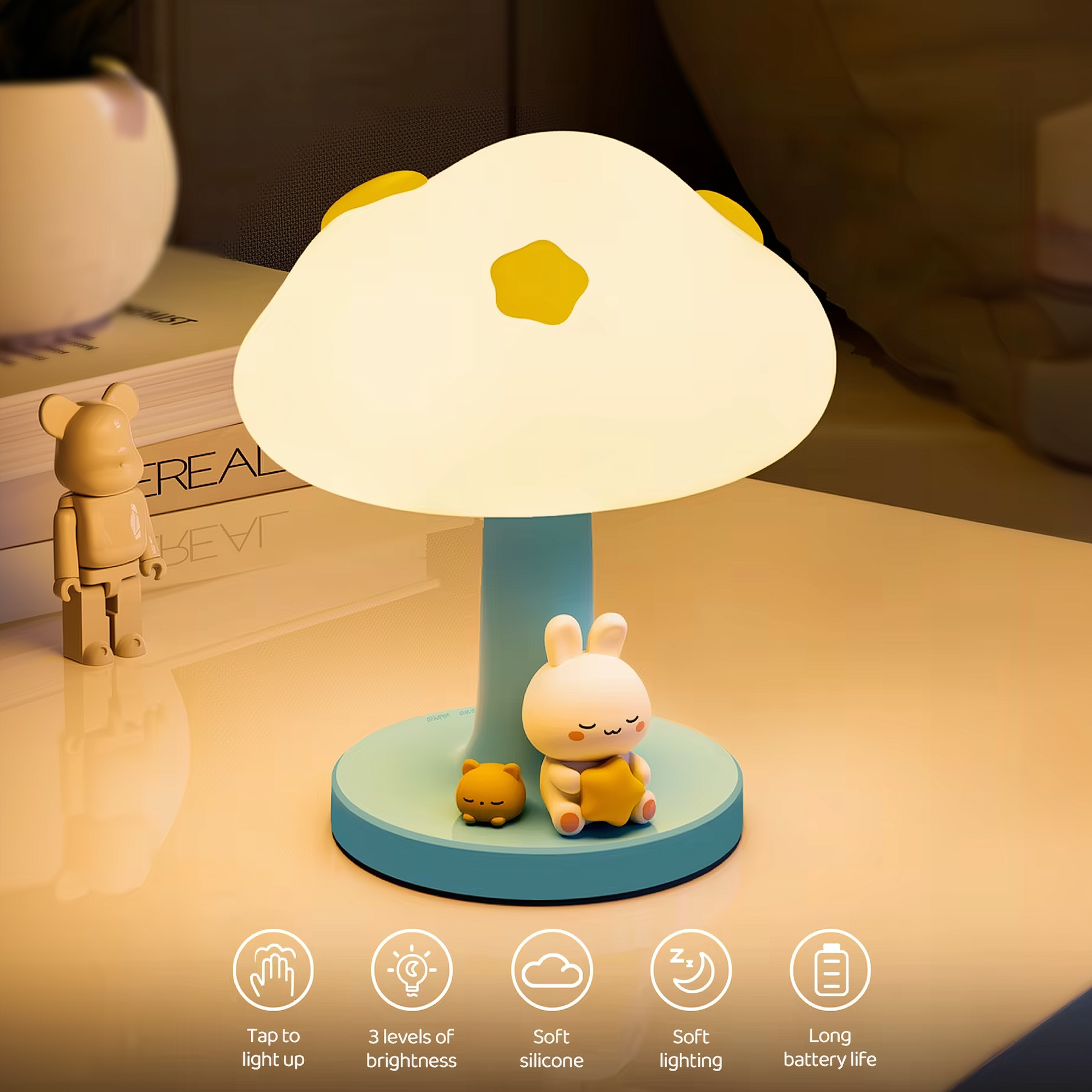 Cozy Cloud Bunny · Dozzi · Rechargeable & Touch-Activated Bedside Lamp